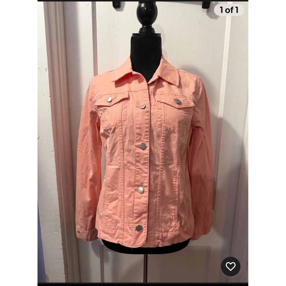 Croft & Barrow Womens XS Peach Pink Stretch Denim Jacket Button Front Cotton‎